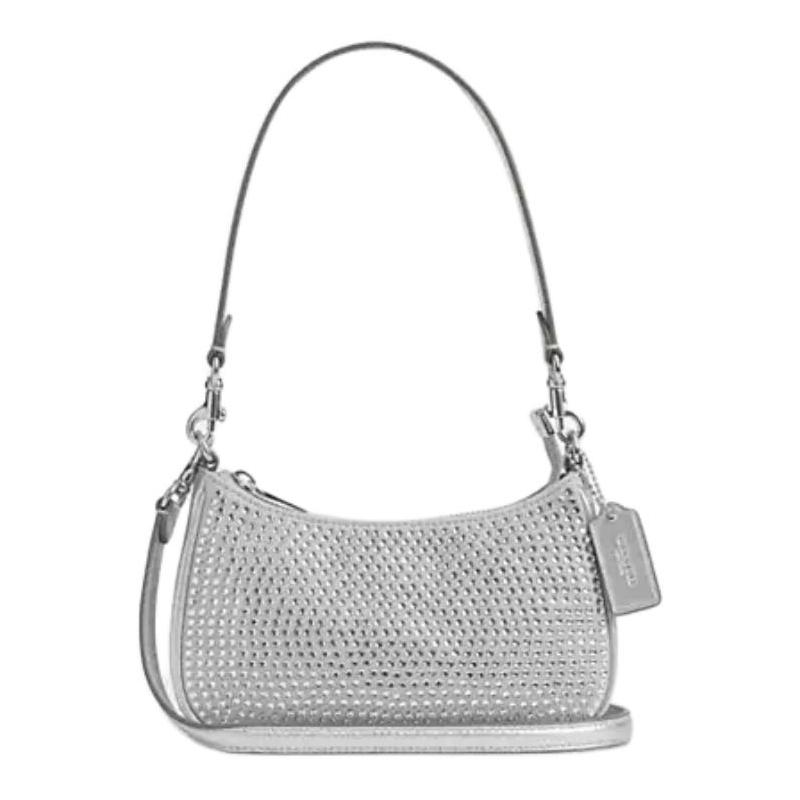 

COACH Teri 20 detachable short shoulder strap with zipper closure crystal fabric shoulder crossbody tote small women s silver срібний