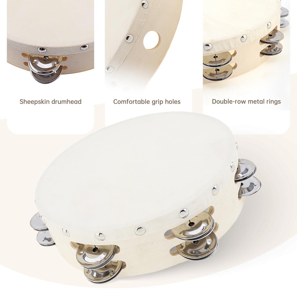 Holz Doppelreihe Schellen Tamburin 6 8 10 Zoll Schaffellkopf Handglocke Handtrommel Schwerlast Kirche Tanzparty KTV Professionelles Rhythmusinstrument