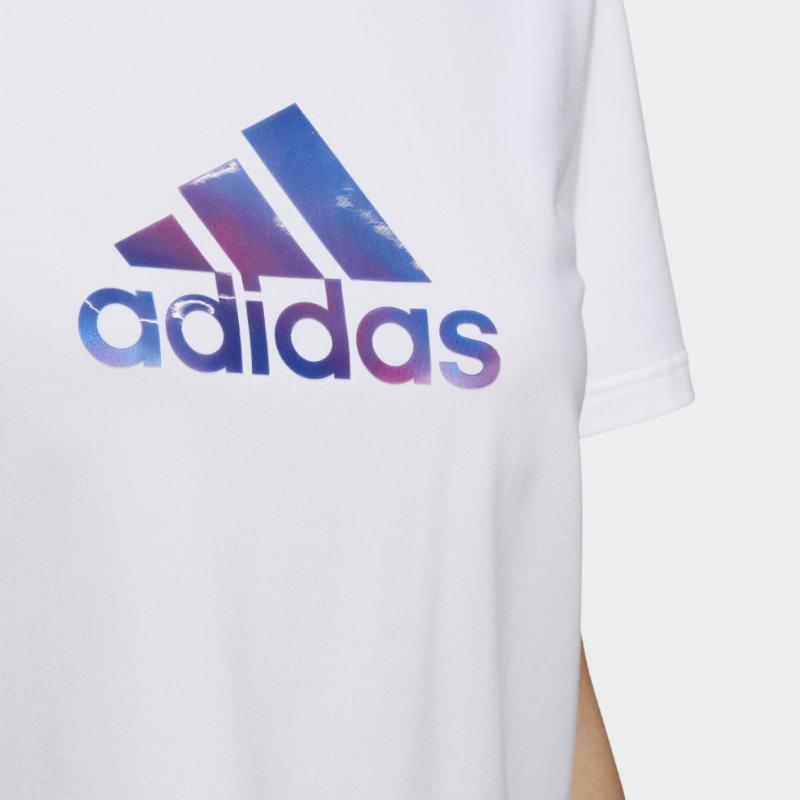 adidas Gradient Logo Print Sports Crew Neck Short Sleeve T-Shirt Women Tops White H09748