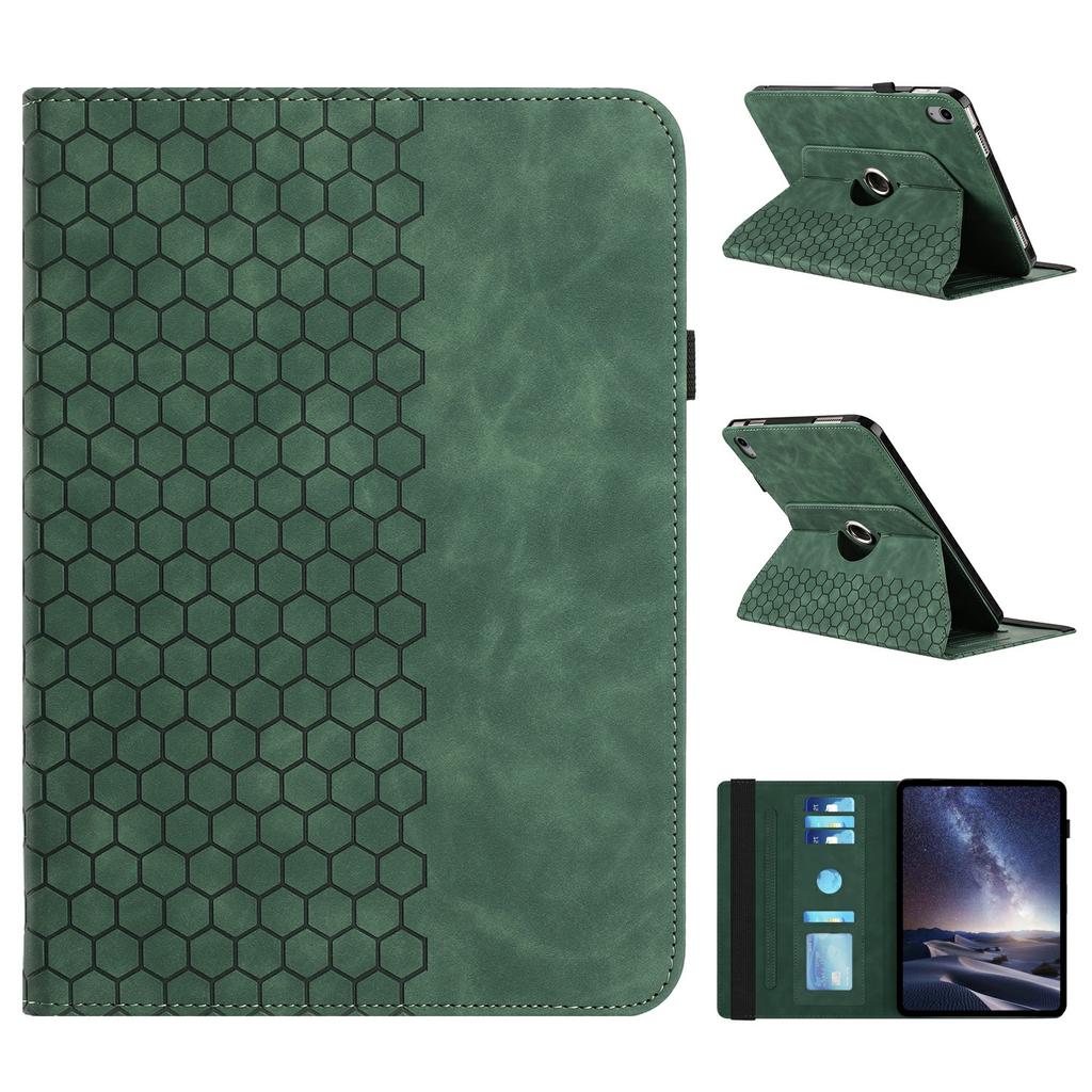 For iPad 10.9 (2022) Leather Case Rotatable Honeycomb Imprinted Shockproof Tablet Cover with Stand
