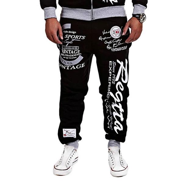 Autumn Men's Fashion Stitching Pantd Letter Printing Loose Drawstring Sweatpants Jogging Active Pants