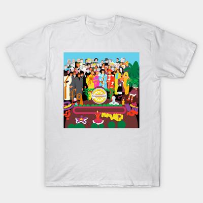 Asian Size Men Black Print T-shirt The Beatles 'Sgt. Peppers Lonely Hearts Club Band' Album Cover Version No-Cut Heat Transfer Print Cotton Tshirt