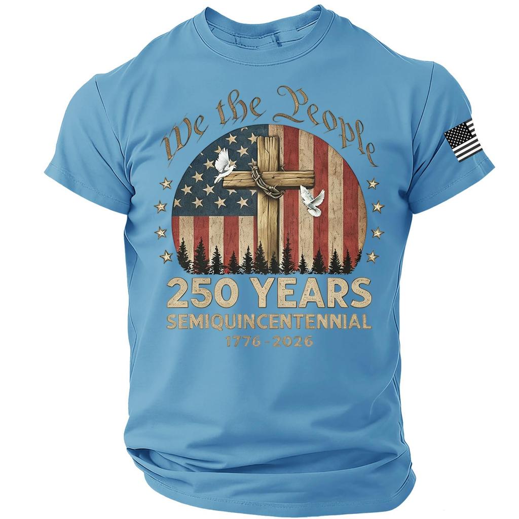 Men’s Short Sleeve Crewneck T Shirt We the People 250 Years Semiquincentennial 1776 2026 Graphic Print Comfortable Fit