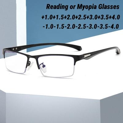 Women Men Reading Glasses Anti Blue Light Business Half Frame Minus Myopia Eyeglasses Metal Frame Minus Sight Eyewear Diopter