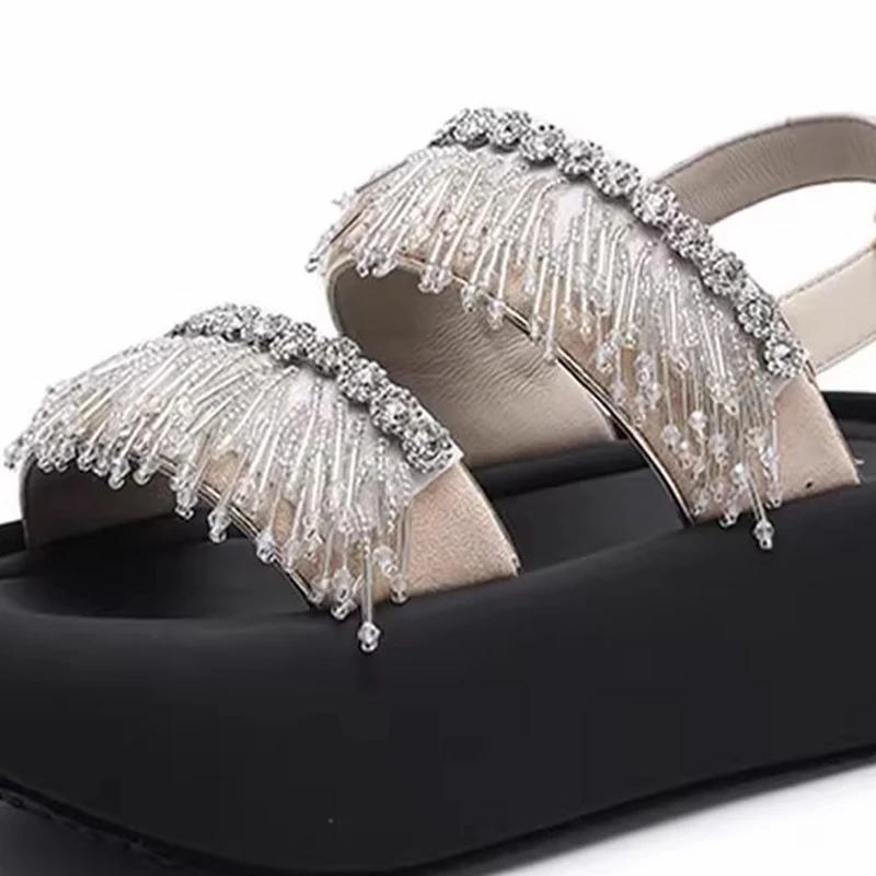 Flats Platform Women's Sandals Crystal Shoes Elegant Summer Woman Slippers 2025 Dress New Slides Sport Mujer Zapatos