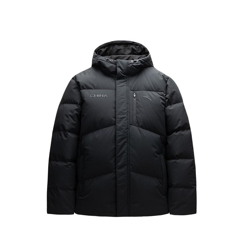 Anta Solid Color Warm Loose Fit Hooded Puffer Jacket Unisex Outerwear Black 172517901-4