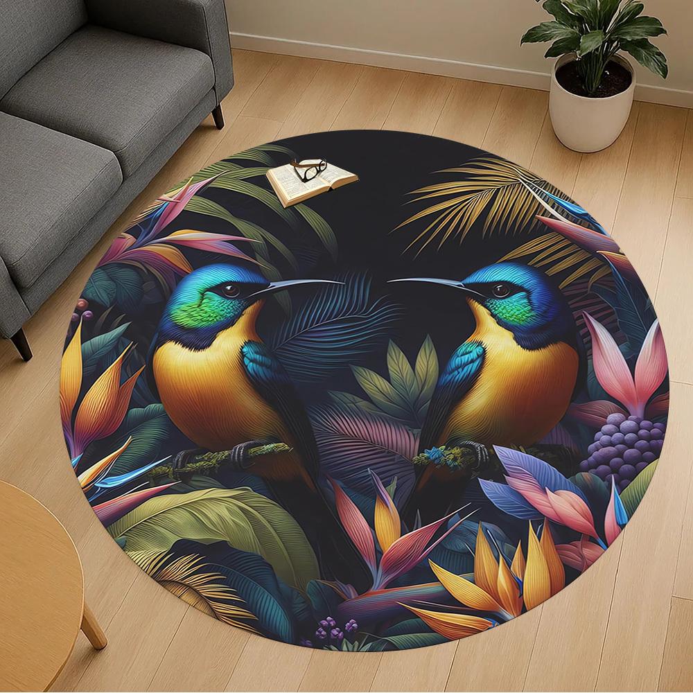 1pc Birds Flowers Round Chair Mat Area Rug - Non-Slip, Floor Mat for Office, Bedroom, and Indoor Decor C1118184