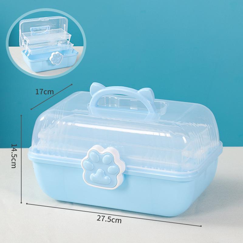 

3-шаровий ручний ящик для зберігання, роздільник для макіяжу, органайзер для дитячих дівочих аксесуарів для волосся, коробка для ювелірних виробів для нейл-арту світло-синій колір