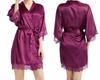 Sexy lace trim pure color home sleeping robe bathrobe women's pajamas