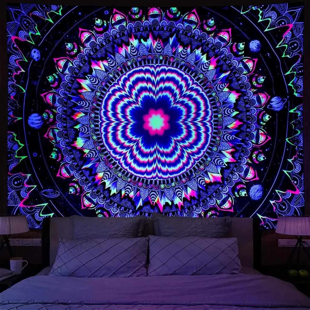 Fluorescent Tapestry Bohemian Indoor Decoration Requires Uv Light To Glow Yoga Meditation Wall Hanging Tapestry