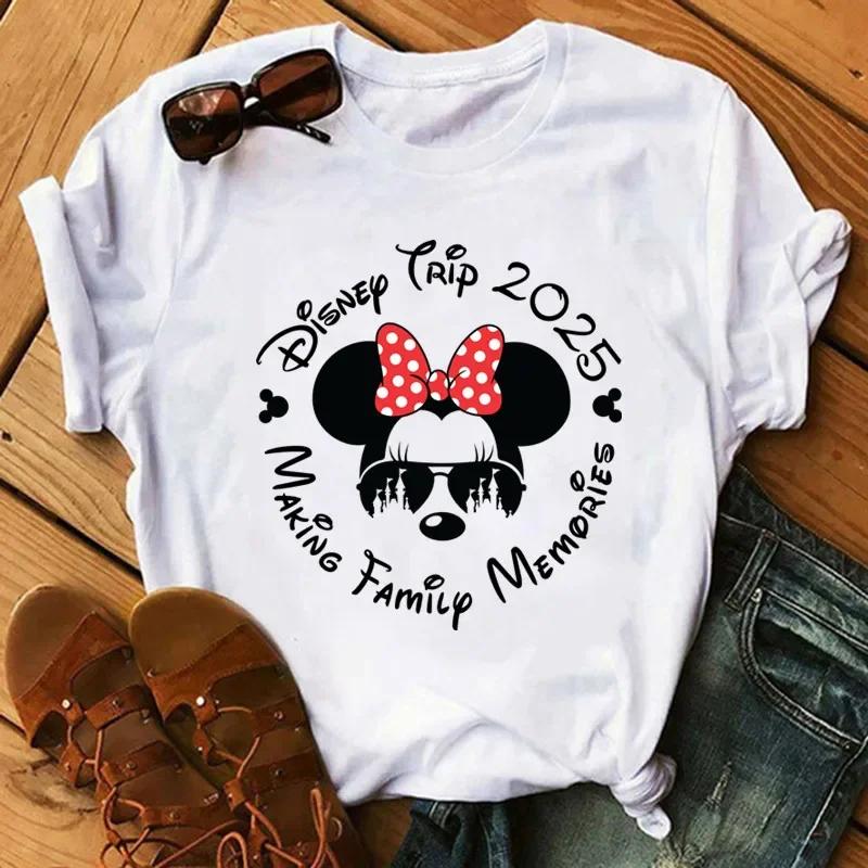 Disney Cartoon 2025 Travel Pattern Printed T-Shirt Summer Women's Casual Tops T-Shirt Fashion Clothing Harajuku Y2k T-Shirt