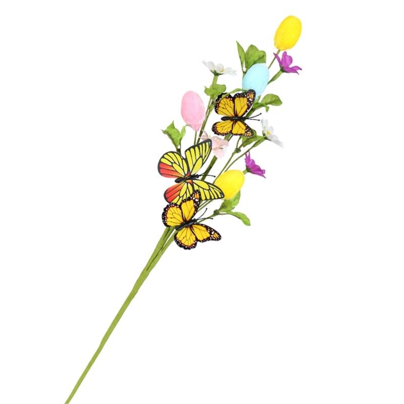 4Pcs Bendable Easter Eggs Butterfly Flower Stems Artificial Silk Flower for Vase Flower Arrangements Home Decoration