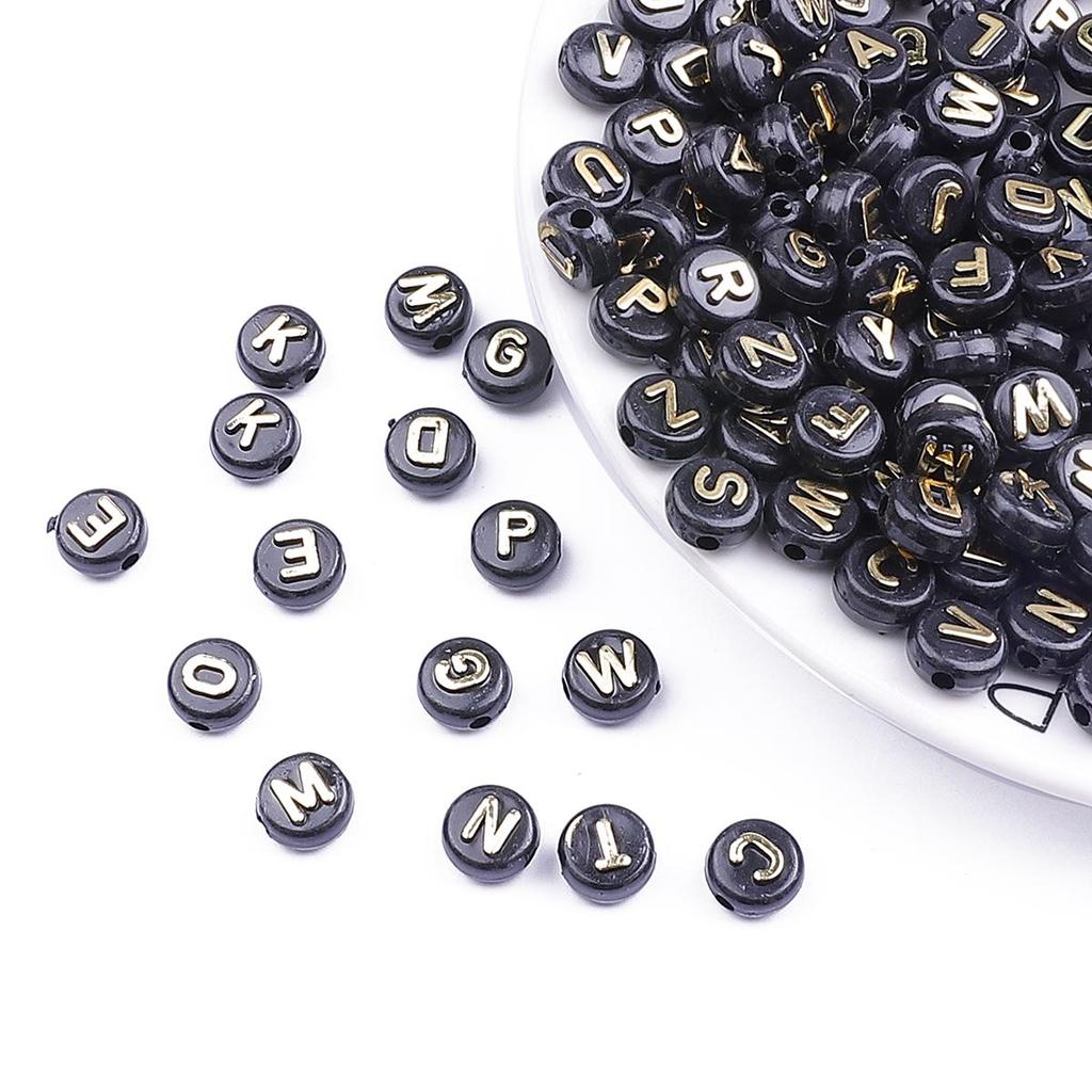 10 x 6 mm, 50 Stück, flache Buchstabenperlen aus Acryl für die DIY-Schmuckherstellung