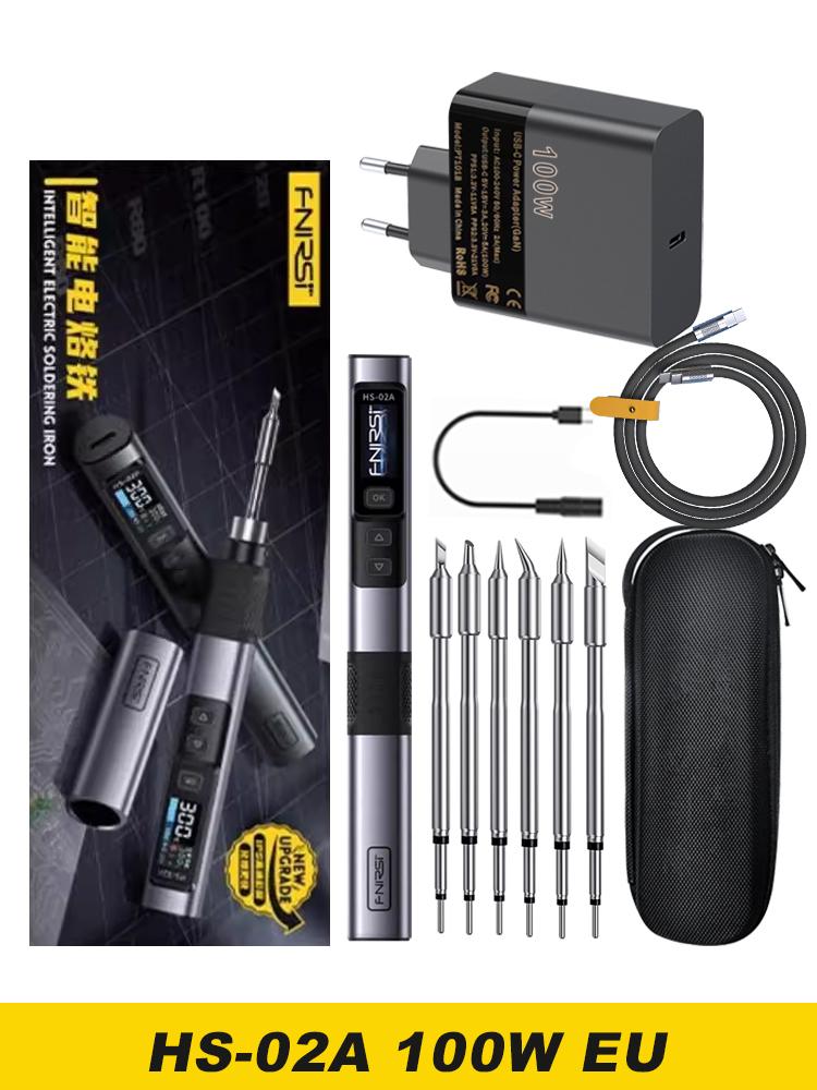 FNIRSI HS-02 Soldering Iron Smart Sleep IPS Color Display Screen 100-450℃ Soldering Rework Station PD100W Portable Repair Tool