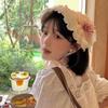 French Rural Style Lolita Straw Hat Ruffle Lace Ribbon Bow Beach Hat With Strap Ribbon Flower Hair Accessories Girl Sun Hat