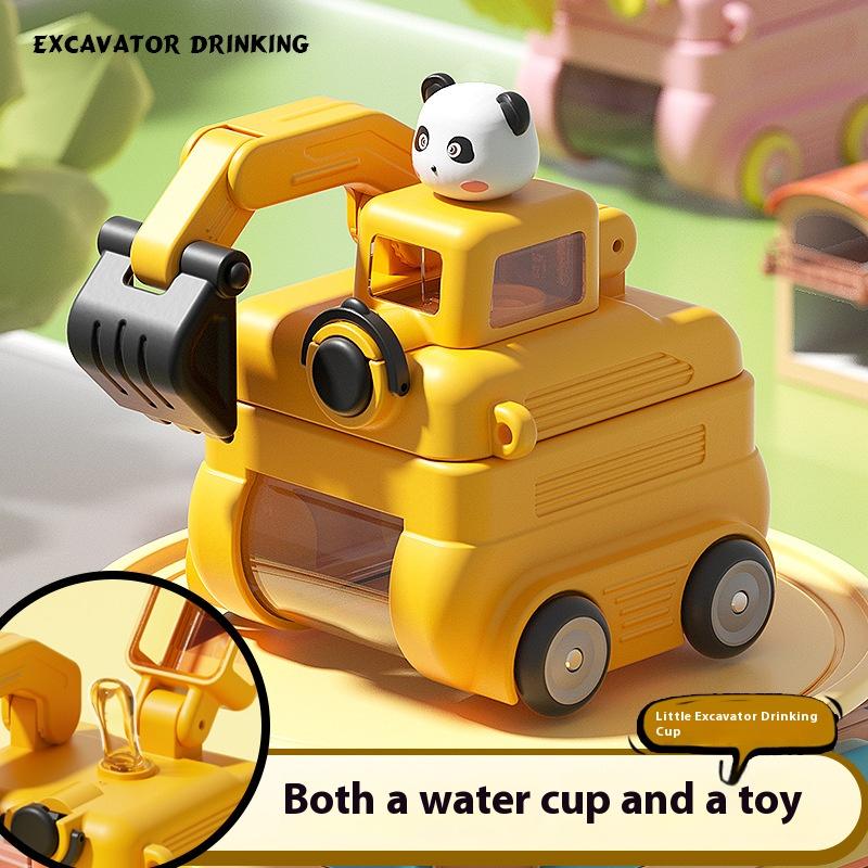 Boys' Excavator Engineering Vehicle Straw Water Cup Spring and Summer New Style Backpack Water Bottle Children's Drinking Cup