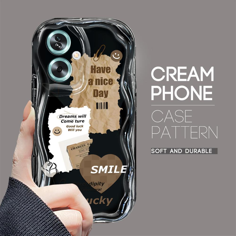 Søt tegneseriemønster kremteksturhus Bølget kant mykt silikondeksel Telefonveske for OPPO Reno Realme