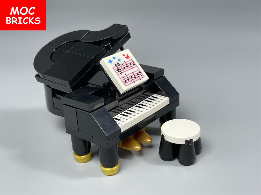 MOC-Bausteinset mit Musik, Flügel, Hausmöbeln, Stadtbausteinen, Zubehör, Spielzeug für Kinder, Lernpuppen