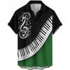 Men's Piano Key Shirt 3D Musical Notes Print Short Sleeve Button Down Summer Music Festival Oversized Tops
