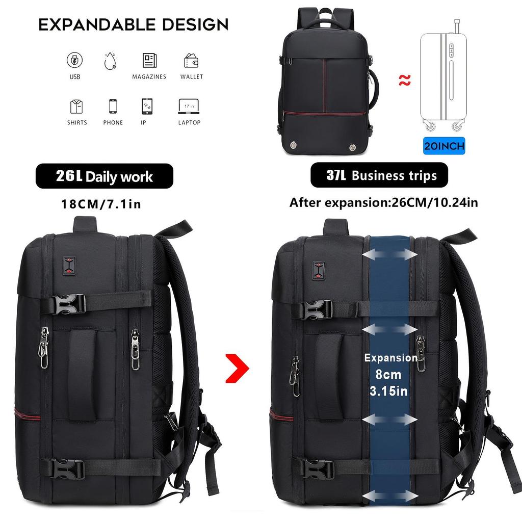 Large-Capacity Expandable Business Travel Backpack for 17.3 Inch Laptop