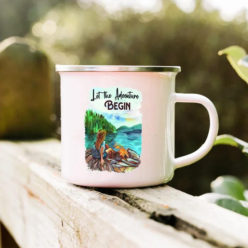 Wenn du nie gehst, wirst du es nie wissen Campingbecher Camper Emaillebecher Abenteuerbecher Lagerfeuer Kaffeebecher Camper Bestes Geschenk Bergbecher