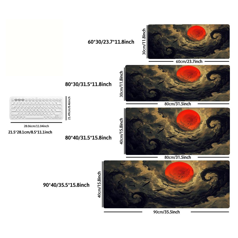 Large Ukiyo‑e Big Wave Red Sun Mousepad XXL Deskmat Non‑Slip Rubber Game Mouse Mat Computer Keyboard Mats Gamer Accessories
