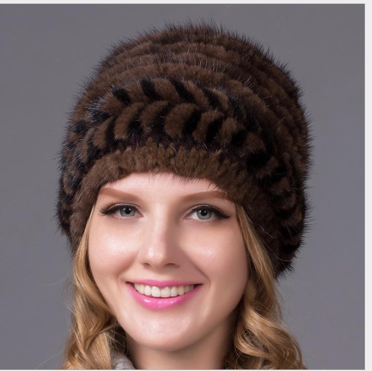 Mink Fur Winter Mink Fur Hat Warm Fur Cap Outdoor Winter Sports Hat Casual коричневый