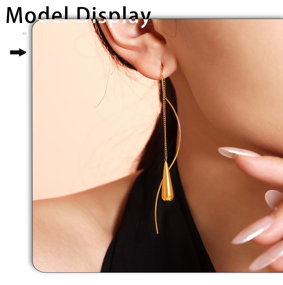 Women's Luxury Water Drop Tassel Earrings - Stainless Steel Wire, Modern Design