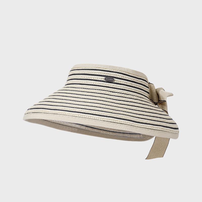 Striped Empty Top Hat Women's Summer Breathable Sun Protection Sun Hat Outdoor Foldable Sun Hat
