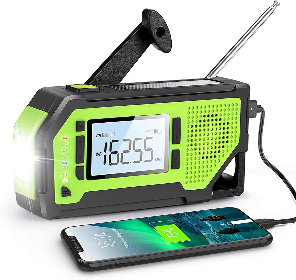 Outdoor Emergency Multifunction Radio Solar Radio Crank Generator Powered AM/FM/NOAA with LCD Screen LED Torch Power Bank SOS