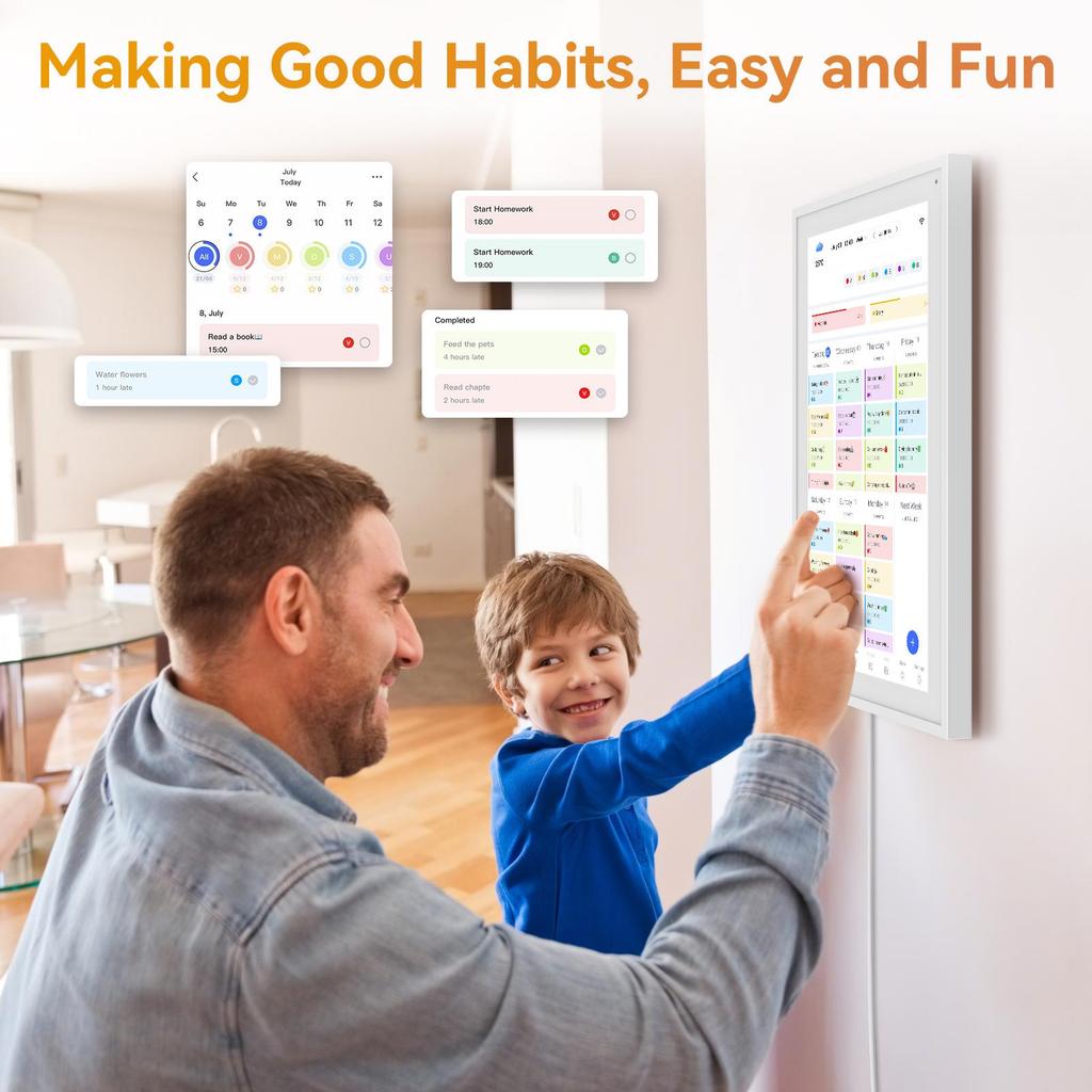 TABWEE Digital Calendar P15 15.6 Inch Wall Mount Touch Screen Calendar App Sync List Notepad Family Calendar Electronic Wall Calendar