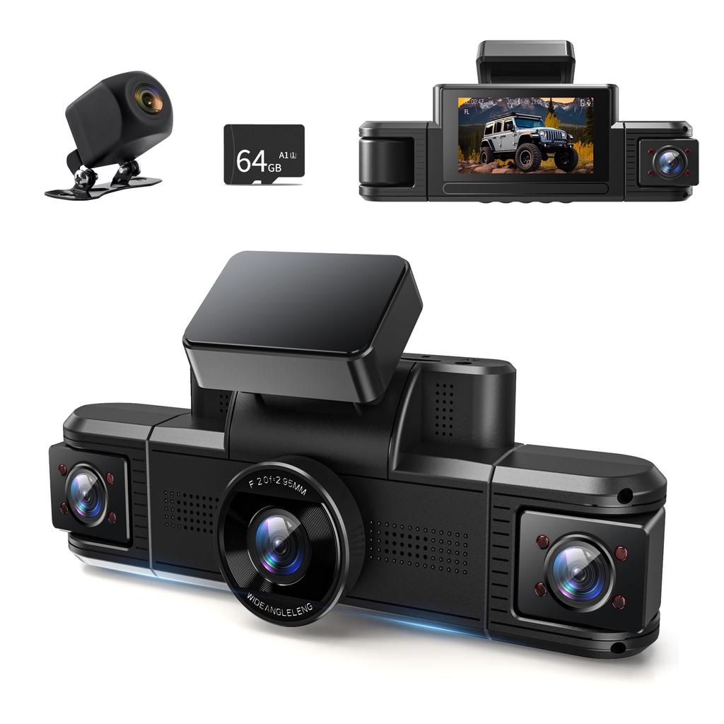 CARKUMI D1 Dash Cam with Front and Rear Super Night Parking Loop Emergency Infrared Night Includes 64GB SD M 4-Camera 360-Degree Wi-Fi, Cameras,