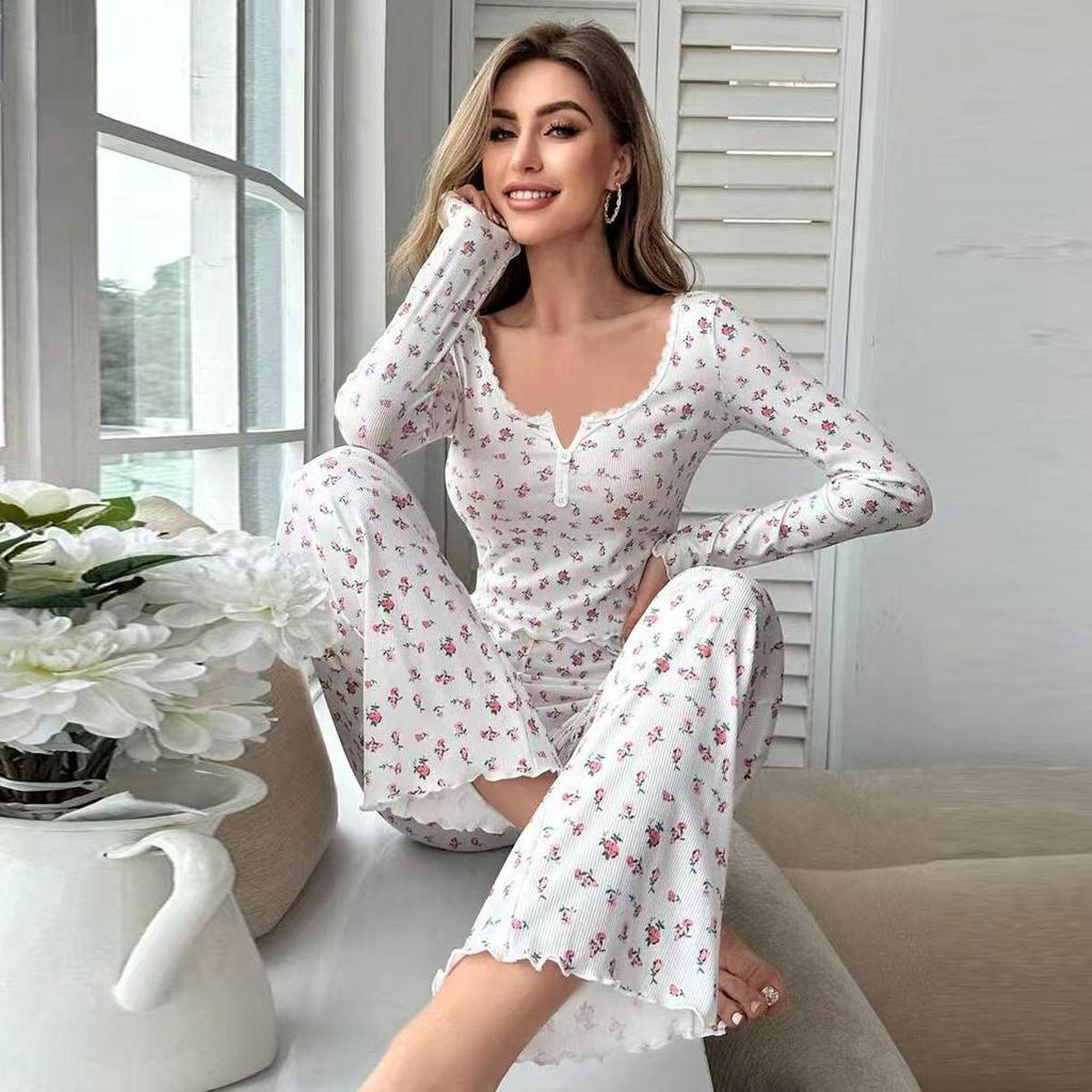 European & American Style Autumn/Winter Casual Long-Sleeve Two-Piece Pajama Set