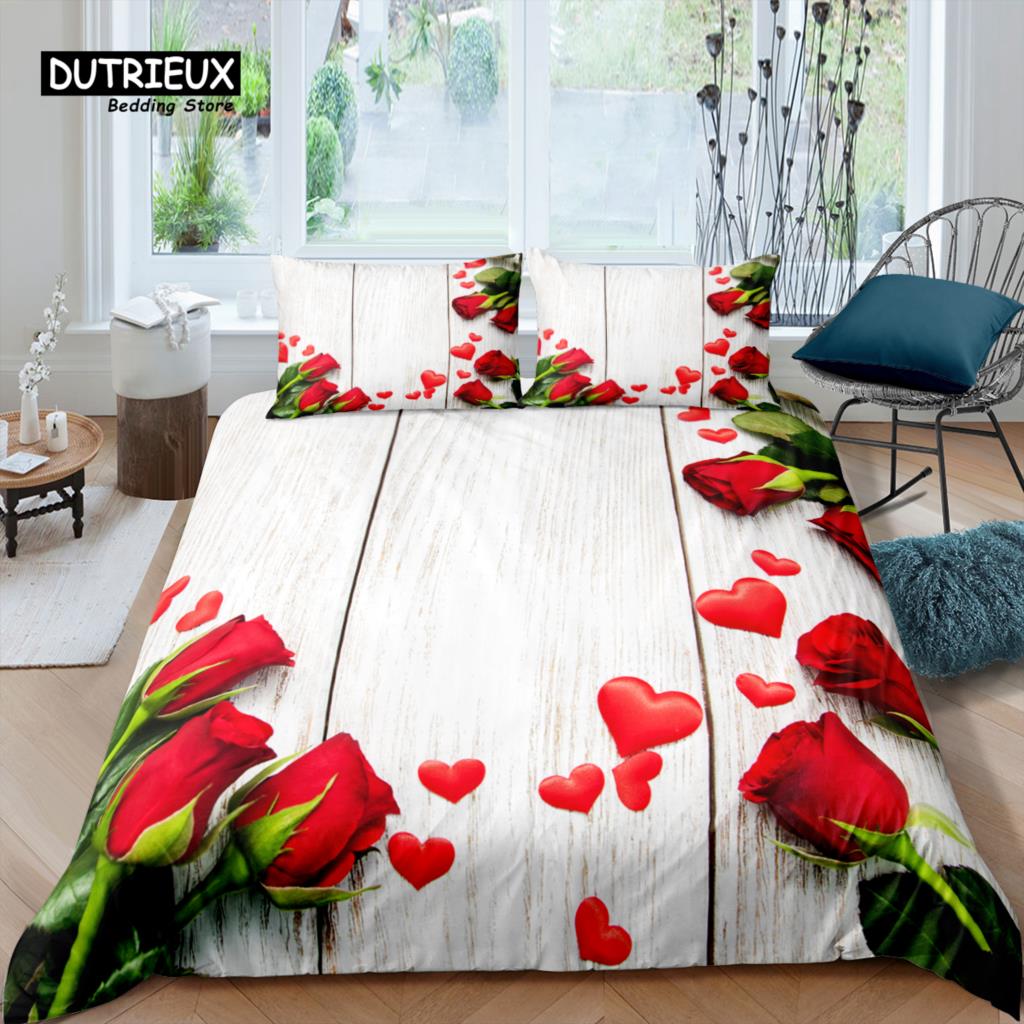Home Living Luxury 3D Red Rose Bedding Set Flower Duvet Cover Pillowcase Queen and King EU/US/AU/UK Size Comforter Bedding