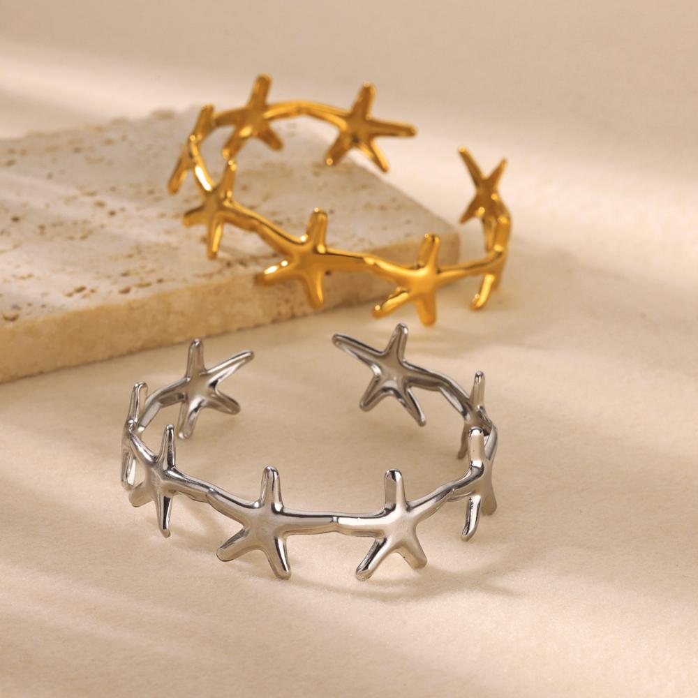 Starfish Bangles for Women Summer Stainless Steel Cuff Bracelets Trend Female Charm Jewelry Wrist Accessories Pulseras BFF