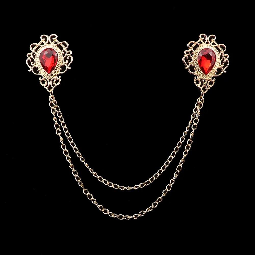 

Брошь со стразами в стиле ретро, ​​костюмная рубашка, цепочка с кисточками, булавка на лацкане, женские и мужские украшения, сплав, брошь на воротнике