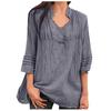 Women Flared Sleeve Tops Solid V-Neck Lace Splicing Fold Three Quarter Sleeve