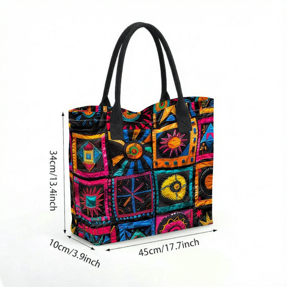 Colorful Boho Tote Bag Large Capacity Quilted Handbag for Daily Use