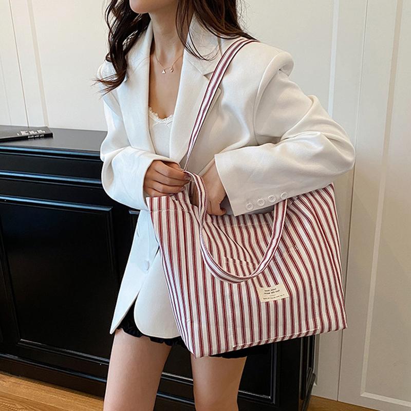 Korean Striped Shoulder Bag Large-Capacity Versatile Casual Tote Bag For Women
