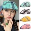 Cotton Lattice Sun Hat Dopamine Style Flat Peaked Cap Elegant Plaid Beret Hat  Travel