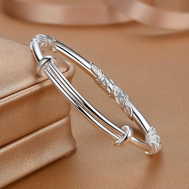 925 Silver Flower Bracelet For Women Original Texture Adjustable Solid Bracelets Light Luxury Party Jewelry