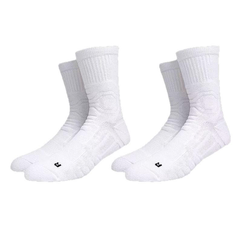 Elite Odor-Resistant Black & White Basketball Mid-Calf Socks with Thick Terry Bottom