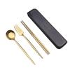 Stainless Steel Spoon Fork Chopsticks Set Storage Box Tableware Coffee Snacks Fruit Dessert Portable Spoon Fork Chopstick Set