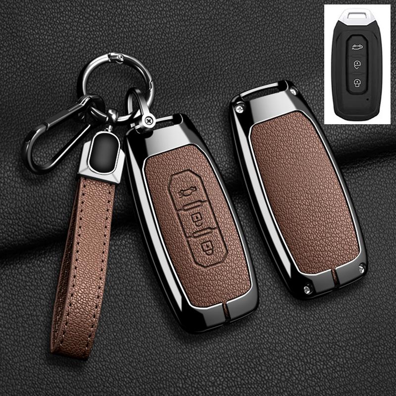 Car Key Cover Fob Shell Protector Case for Ford Territory 2019 2020 2021 2022 2023 2024 Zinc Alloy Leather Keychain Accessories