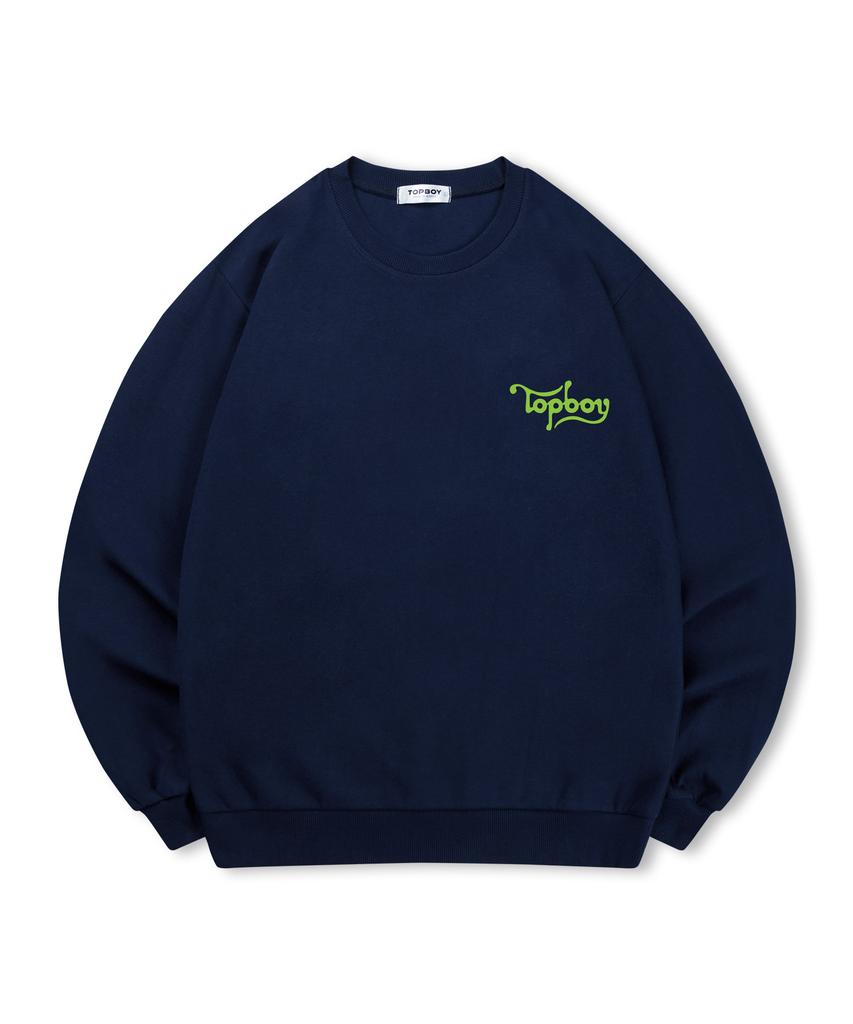 TOPBOY [Non-Fleece Or Fleece] Wave Logo Print Sweatshirt (Type C)