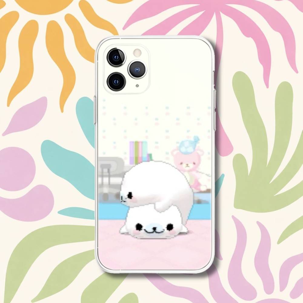 Cute M-Mamegoma Seals Transparent Phone Case For iPhone 17,13,15,12,11,14,16 Pro Max Mini 7,8 Plus SE4,17E Air Cover Fundas