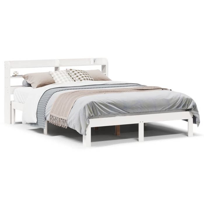 VidaXL Bed Frames and Headboard White 140x190 Cm Solid Pine Wood, Bed, Bedroom Furniture, Wooden Bed, Bed 3306781