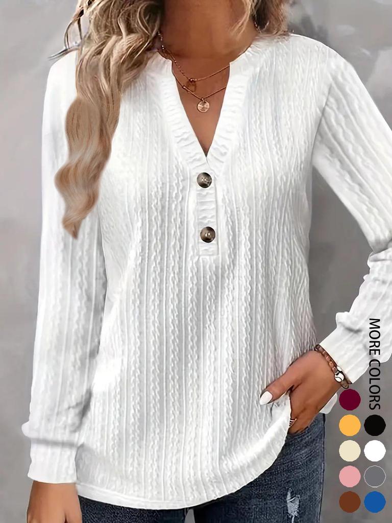 Elegant V-Neck Long Sleeve Plus Size T-Shirt for Autumn/Winter