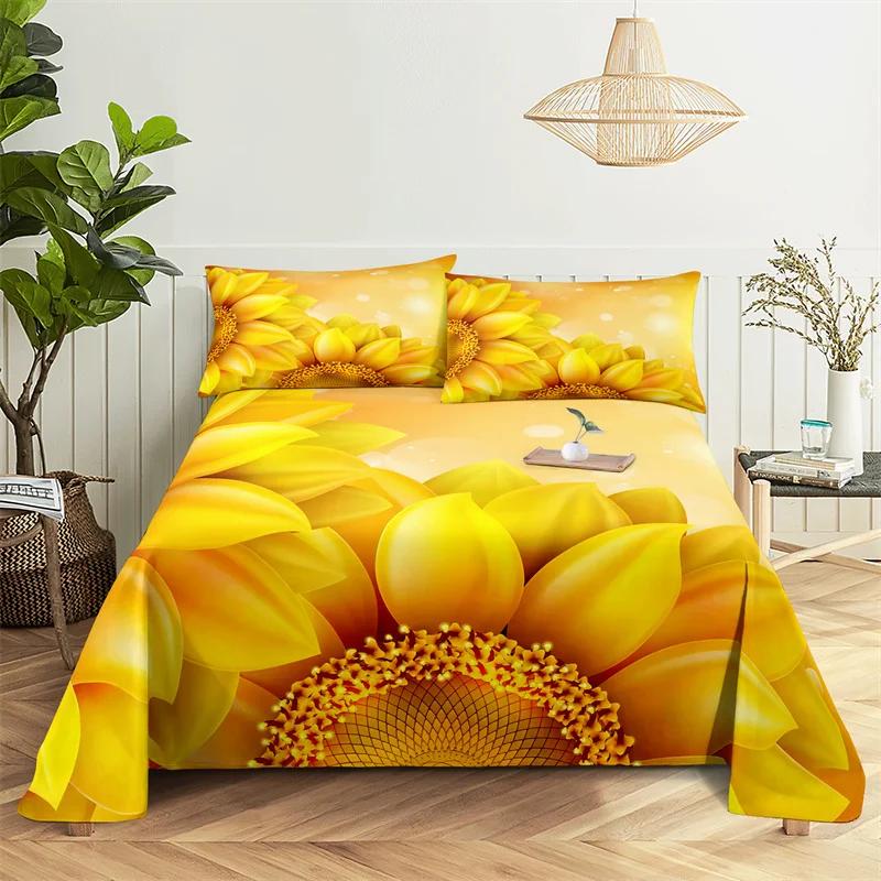 Sunflower Bed Sheet Sets Bouble Single Beds Flower Bedsheet with Pillow Case Full Queen Size 2pcs 3pcs 3D Soft Thin Fabric Home
