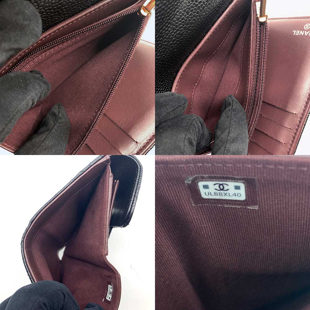 Used CHANELTri-fold wallet Matt caviar skin Women